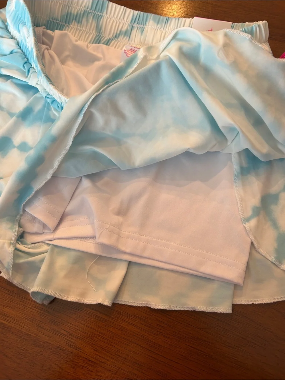 Tie-Dye Light Blue & White girls Flutter Drawstring ShortsJUSTICE